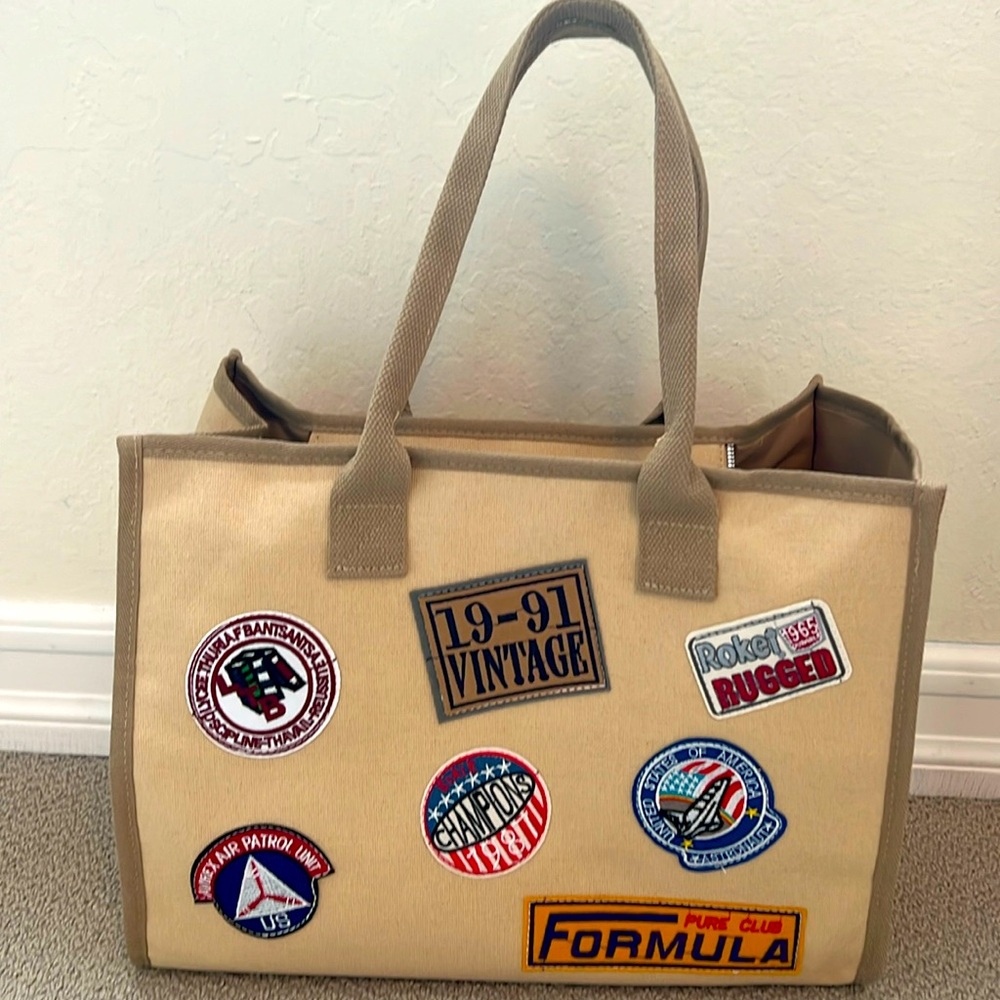 Canvas Tote with Patches NWOT